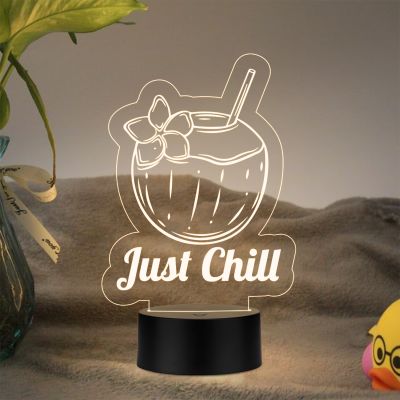 3D Illusion Just Chill Coconut Led Night Lamp with Warm White Color Home Decor